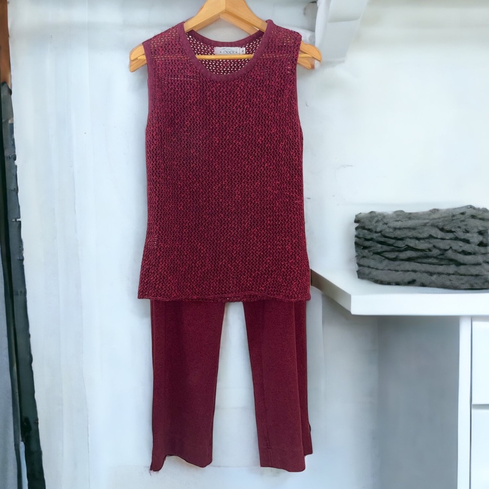 SALE LAST DAY Burgundy Willow Set- Crochet‎ Tank Top, Pants + Jacket small EUC